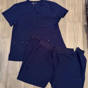 Zinnia Navy Blue Scrub Set | V-Neck Top & Drawstring Pants | Size L